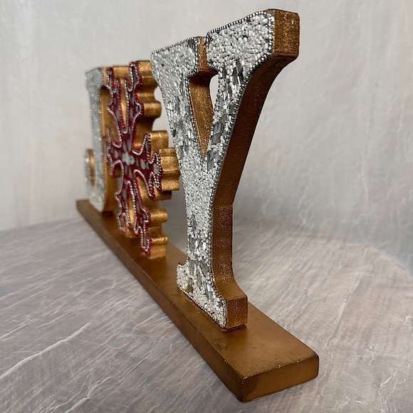 Tribal Design Beaded Christmas Joy Seasonal Holiday home Decor Sign Table Accent - Picture 10 of 16